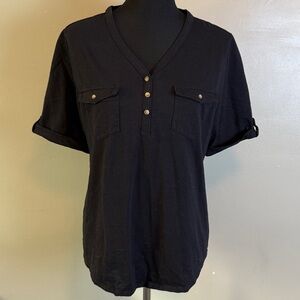 Croft & Barrow Black Henley Style V-Neck Tee Sz XL